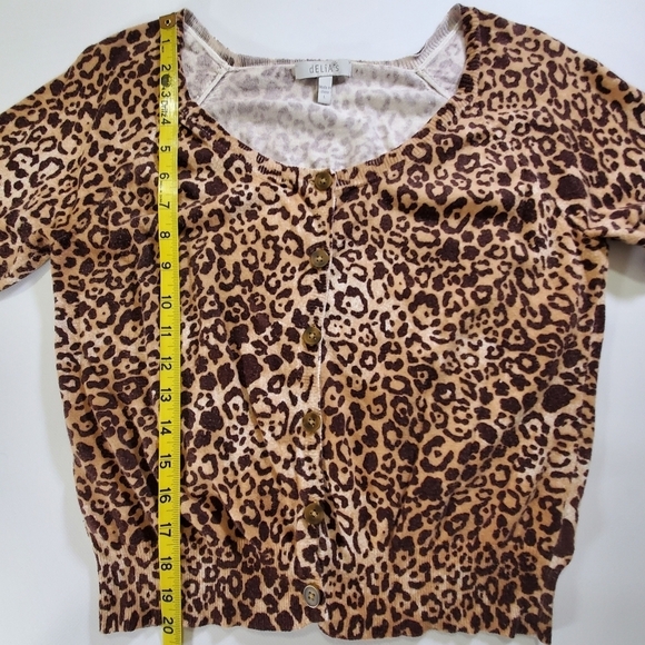 🟢2058 * dELiA*s Animal Print Button Down Cardigan Tan Brown Size L Y2K Retro - Picture 7 of 7